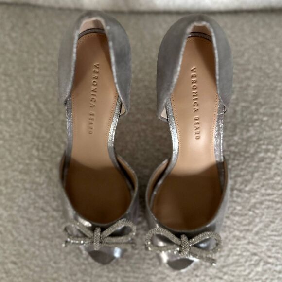 NEW Veronica Beard Gadot Bow Heels in Silver - Picture 5 of 11